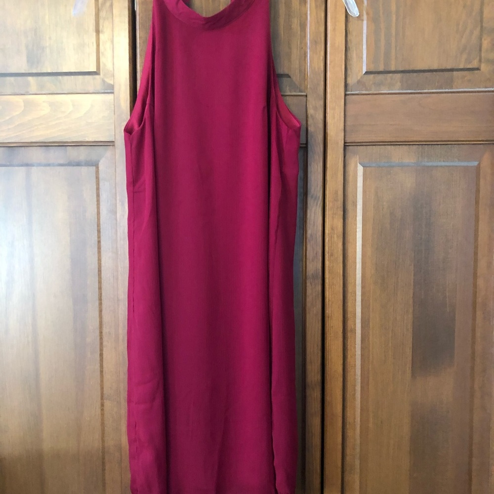 Fantasist Red Magenta Halter Dress. Fully lined, lace hem. Super silky feel